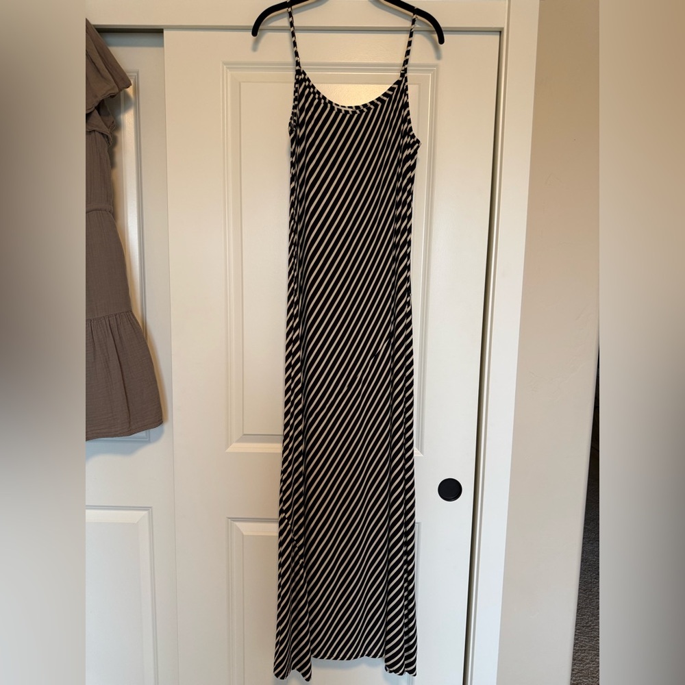 Striped Black and Cream Maxi Dress